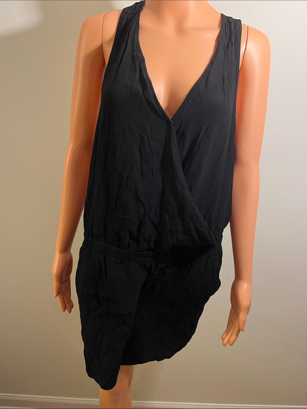 LOFT Black Sleeveless V-Neck Romper with Front Close Snap & Pockets